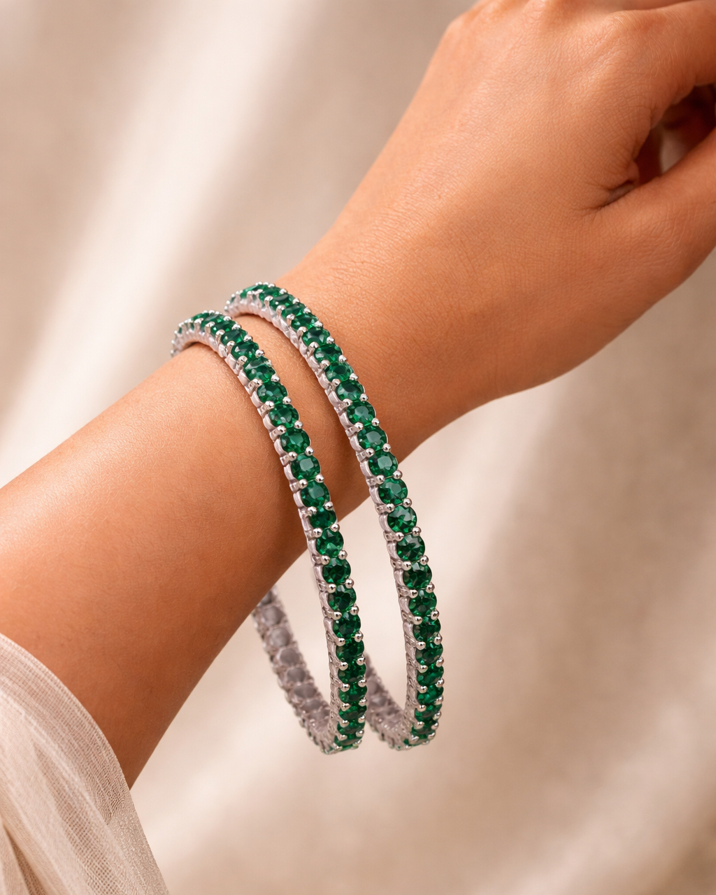 Silver finish emerald designer bracelet