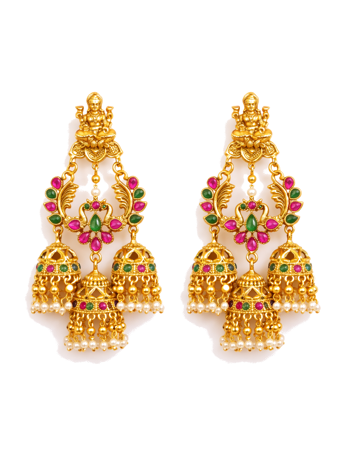 Temple inspired multicolor jhumka earrings