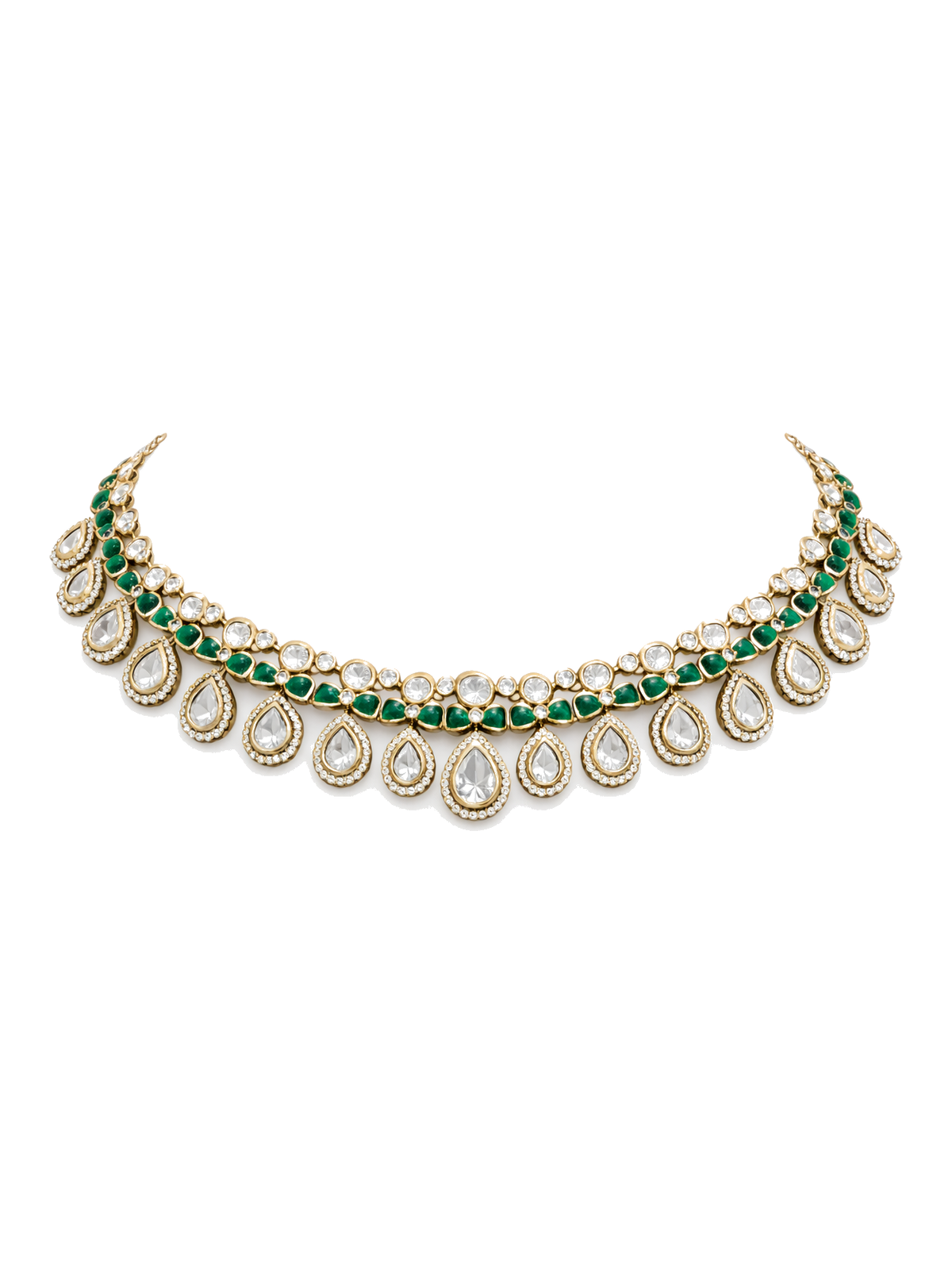 Victorian emerald crystal gold plated choker necklace with earrings