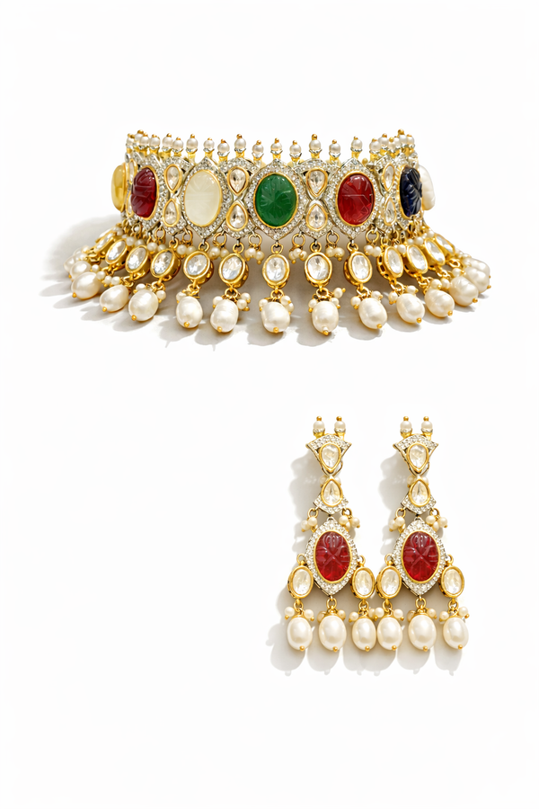 Elegant Pearl Drop Polki Set