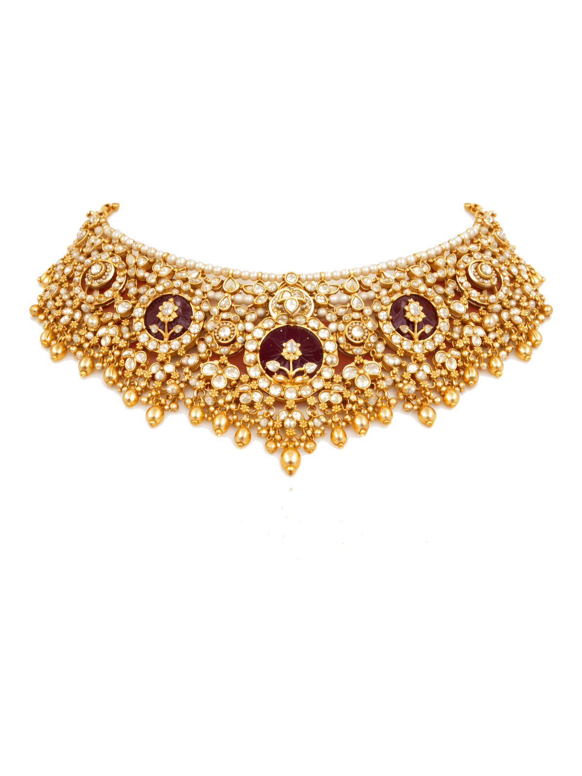 Regal carved stone collar necklace with chandelier earrings