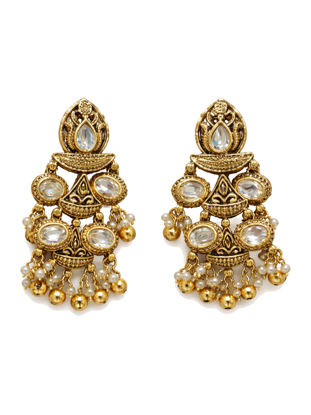 Traditional gold finish polki collar with earrings