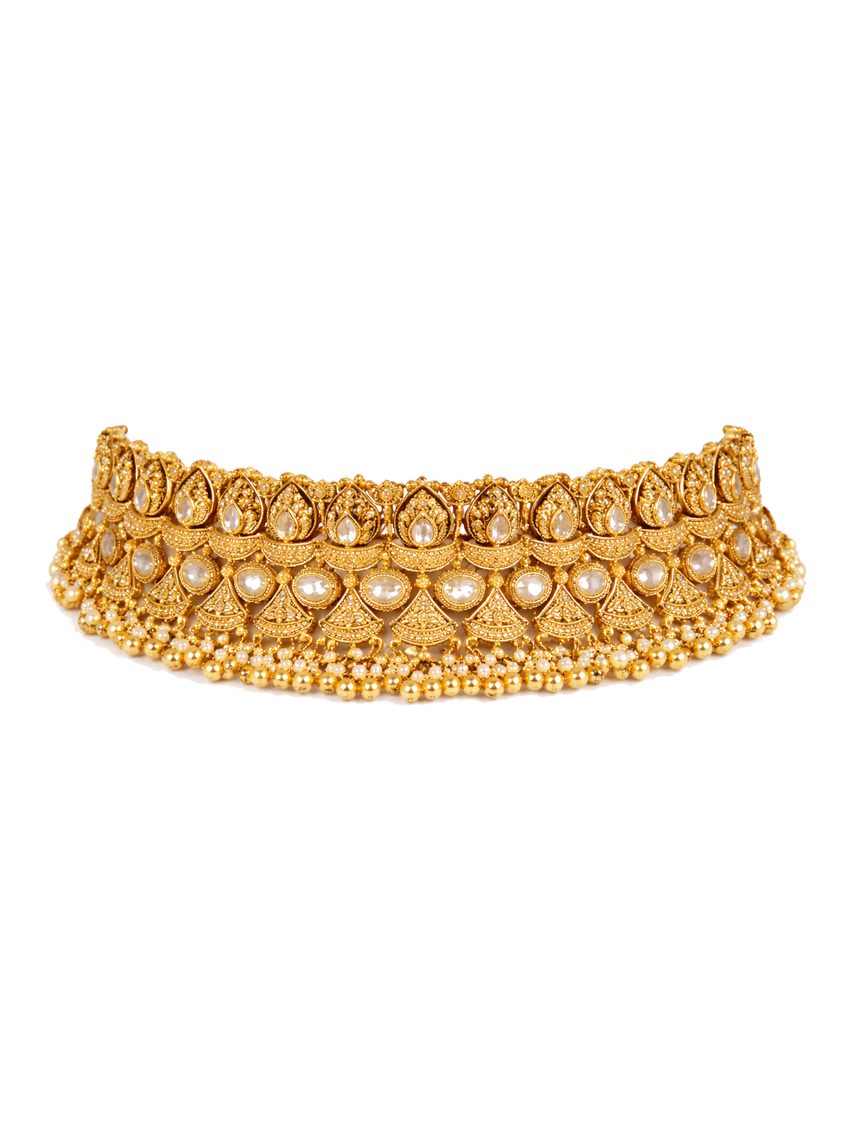 Traditional gold finish polki collar with earrings