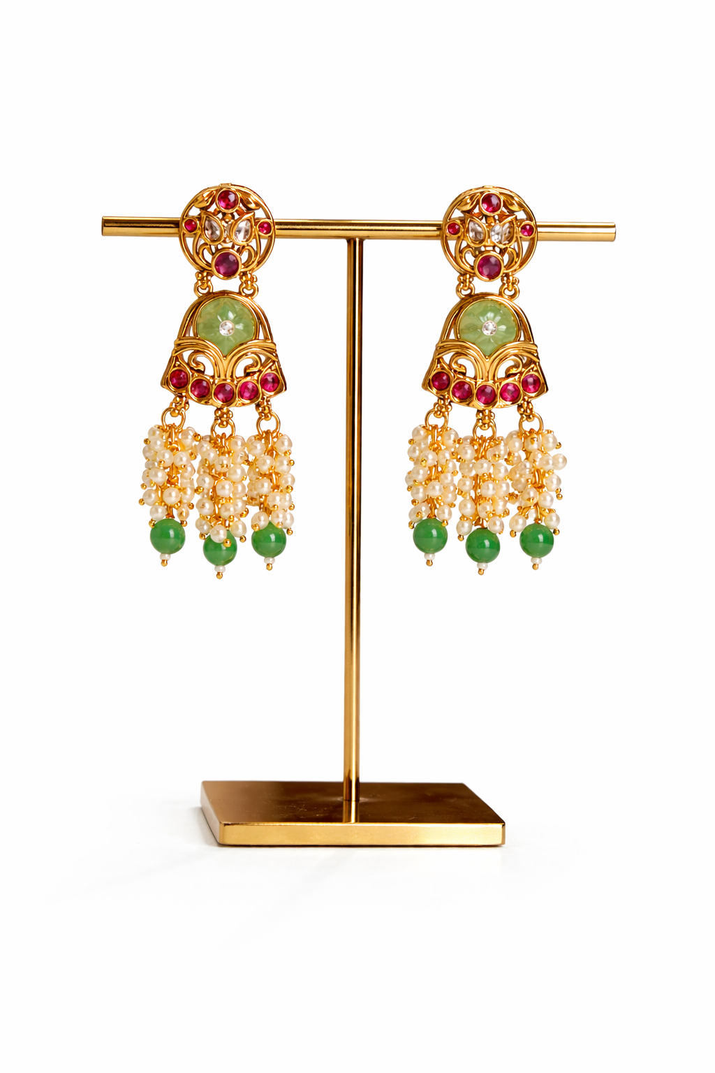 Gold plated kundan pearl choker necklace with earrings