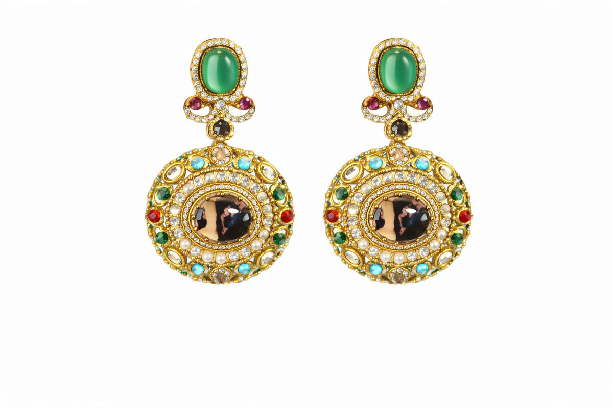 Classic ornate multistone necklace with earrings