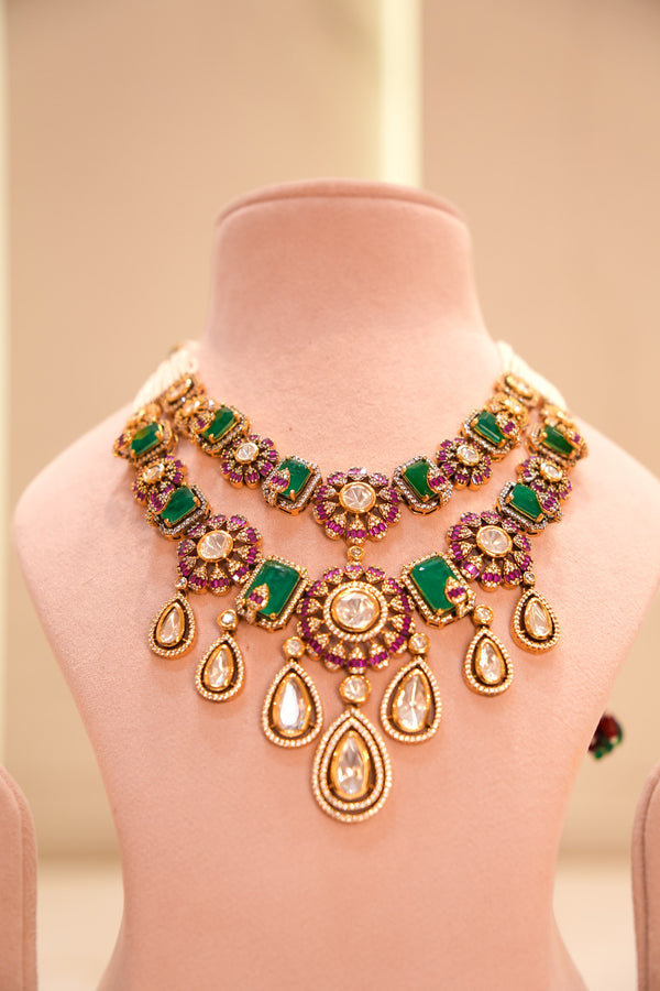 Royal Heritage double layer Moissanite Necklace Set