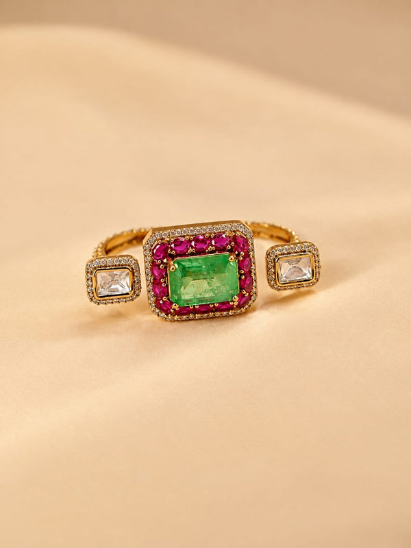 Regal Emerald Green & Pink Statement Ring