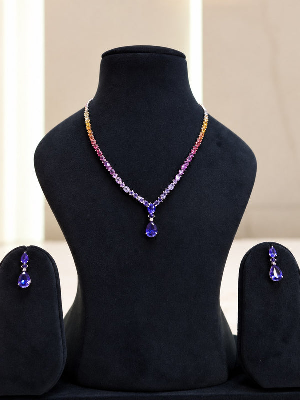 Elegant Blue Premium Zircon Silver Necklace Set