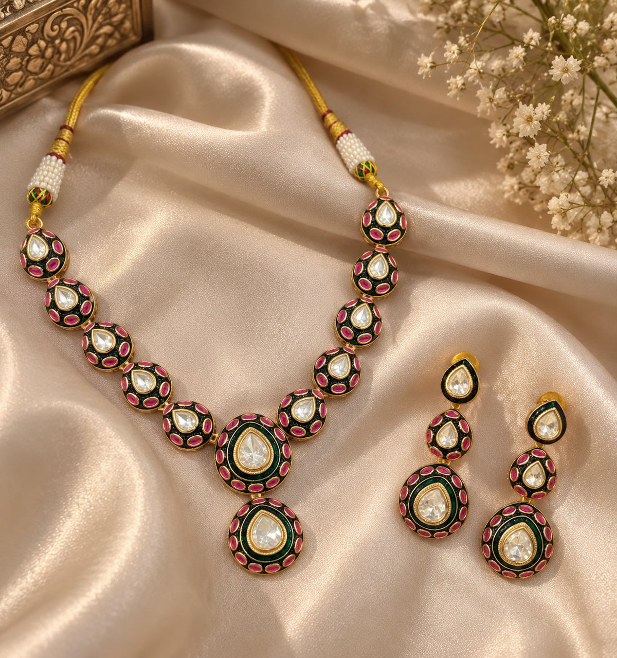 Regal Multicolor Polki Short Necklace Set