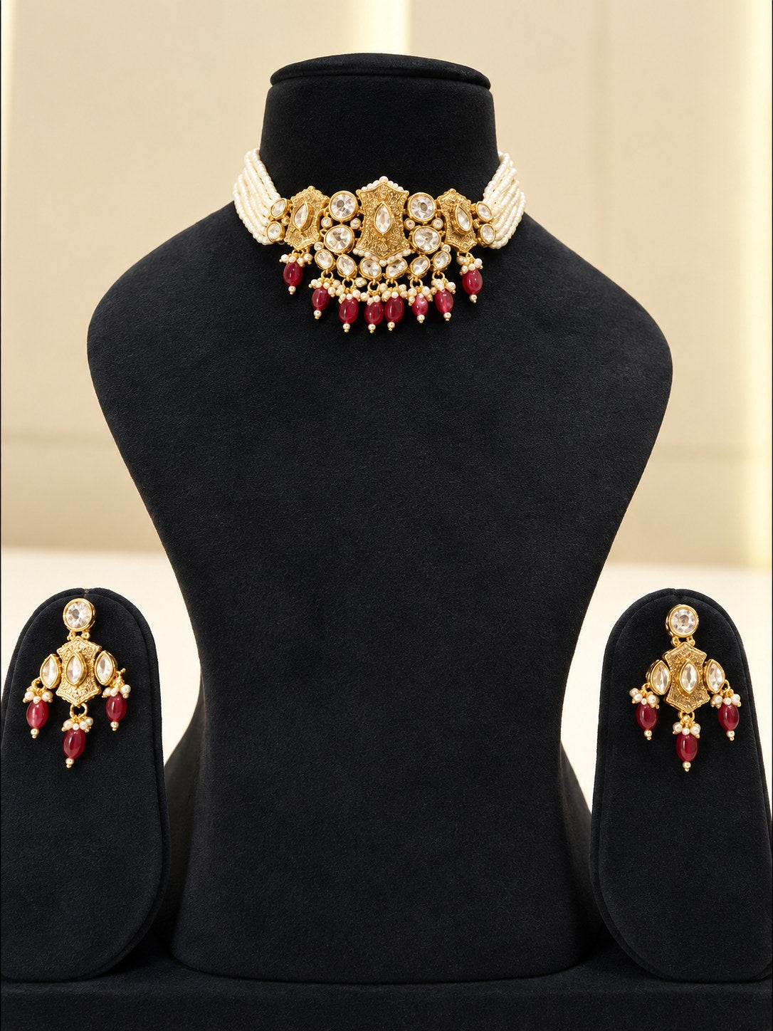 Royal Red & White Kundan Choker Set