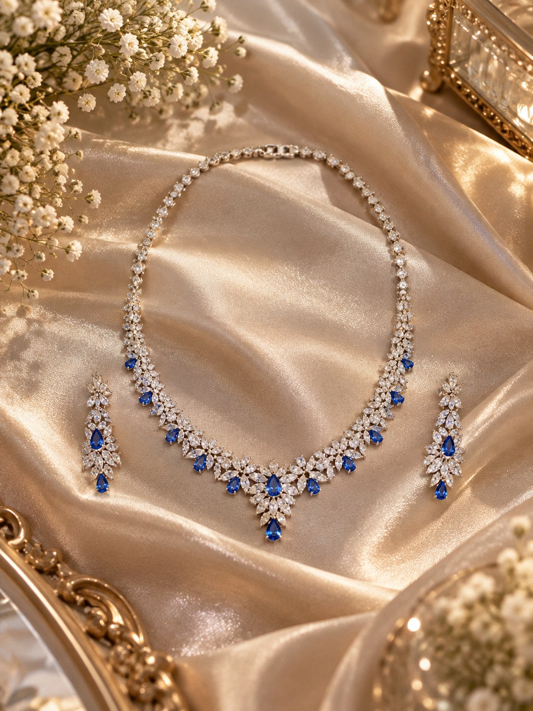 Elegant Floral Premium Zircon Silver Necklace