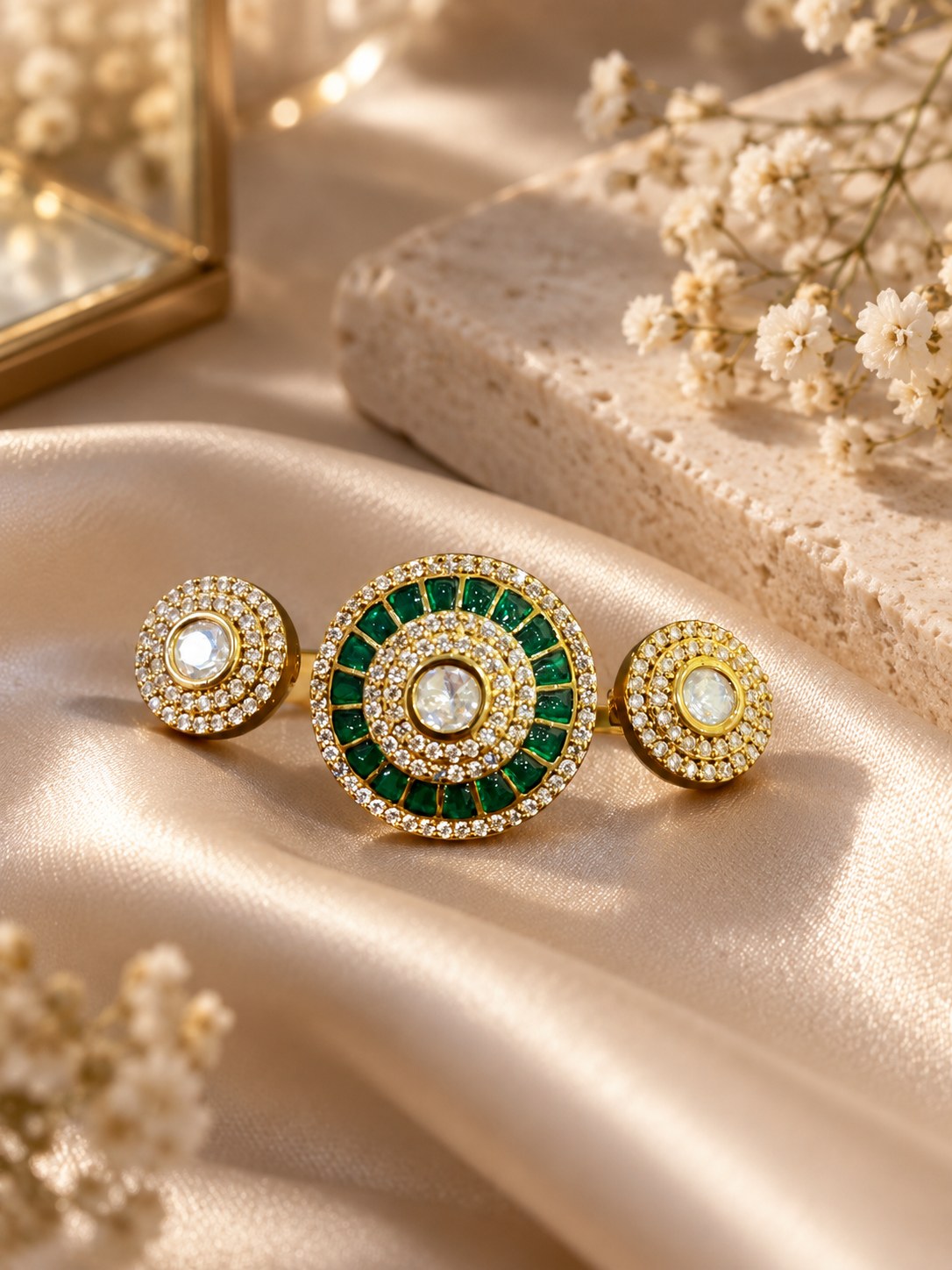 Green & Clear Stone Statement Ring