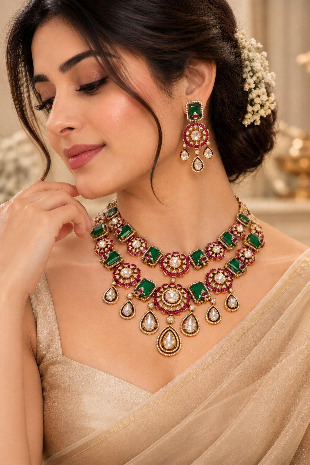 Royal Heritage double layer Moissanite Necklace Set