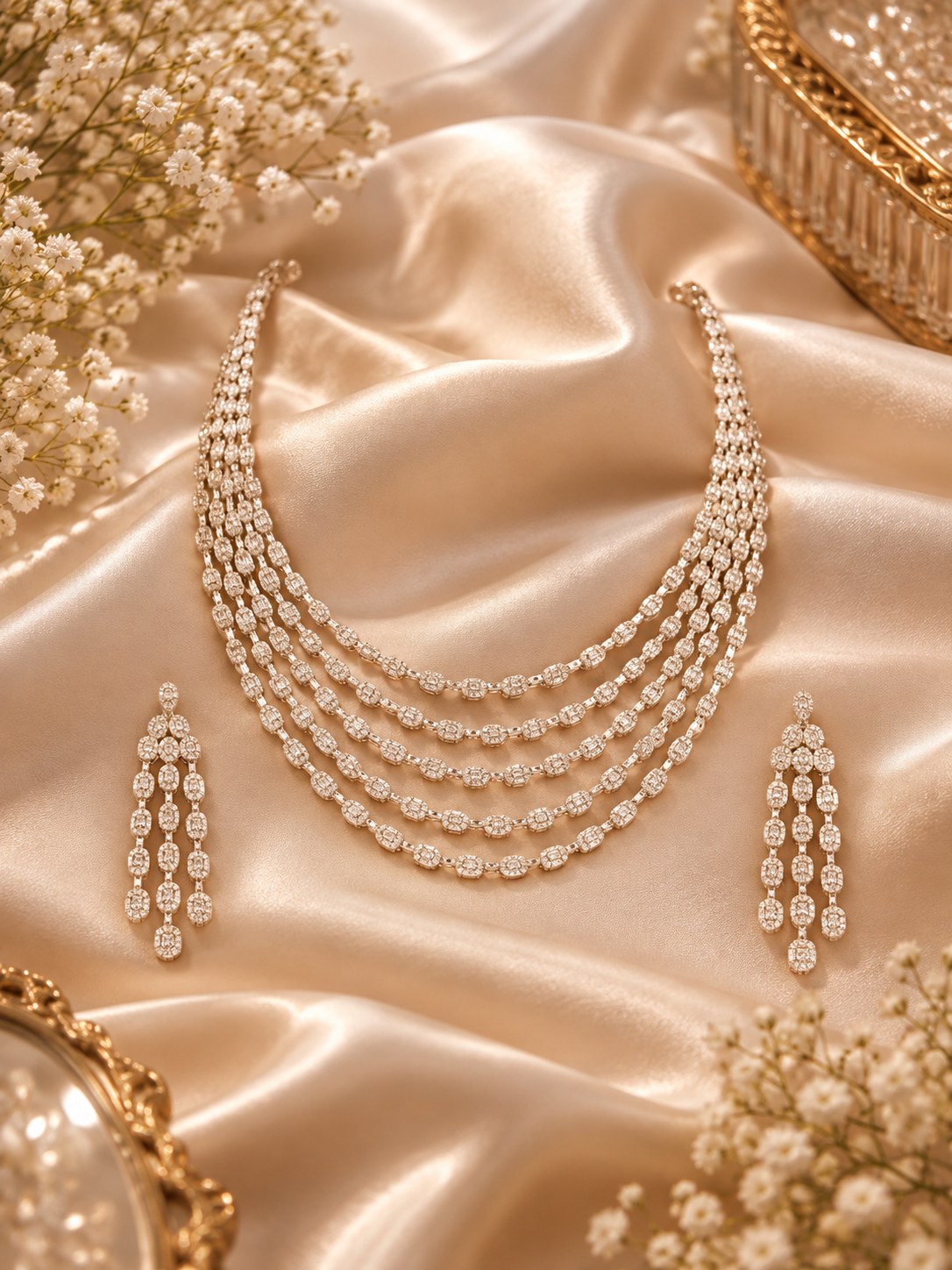 Elegant Silver Premium Zircon Layered Necklace Set