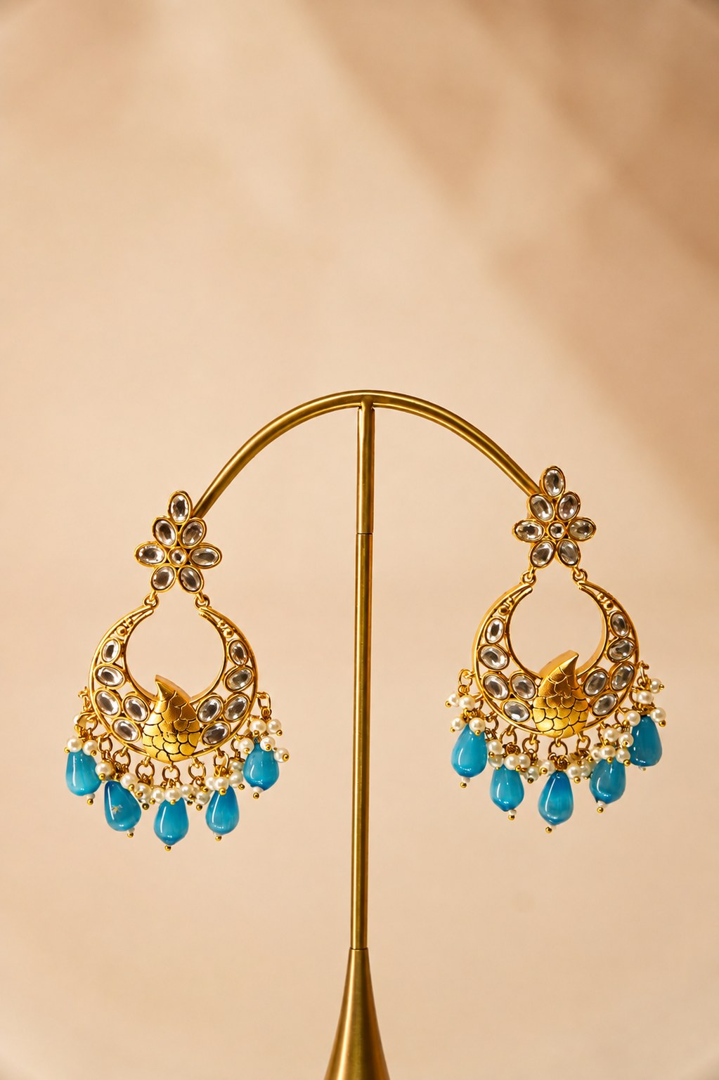Turquoise Peacock Chandbali Earrings