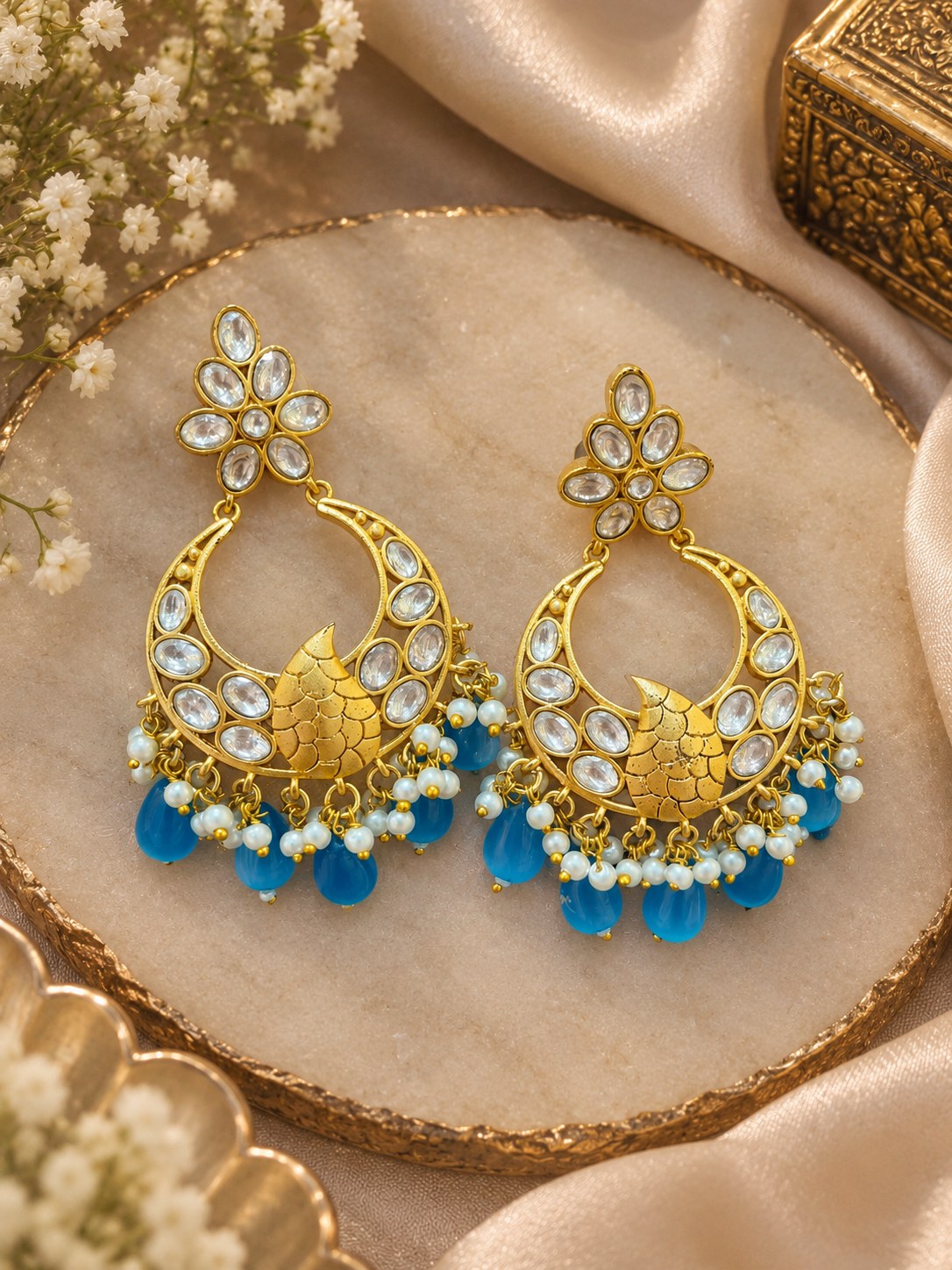 Turquoise Peacock Chandbali Earrings