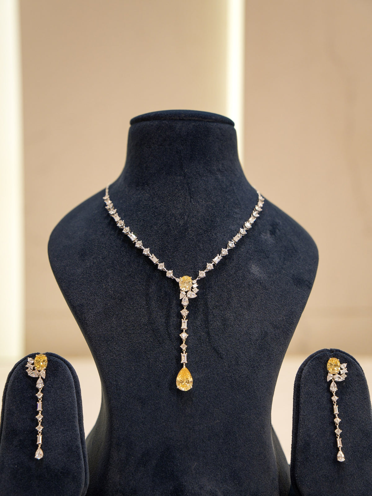 Elegant Gold Accent Premium Zircon Silver Necklace Set