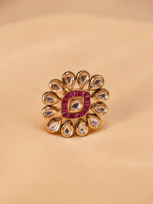 Pink & Clear Stone Floral Statement Ring