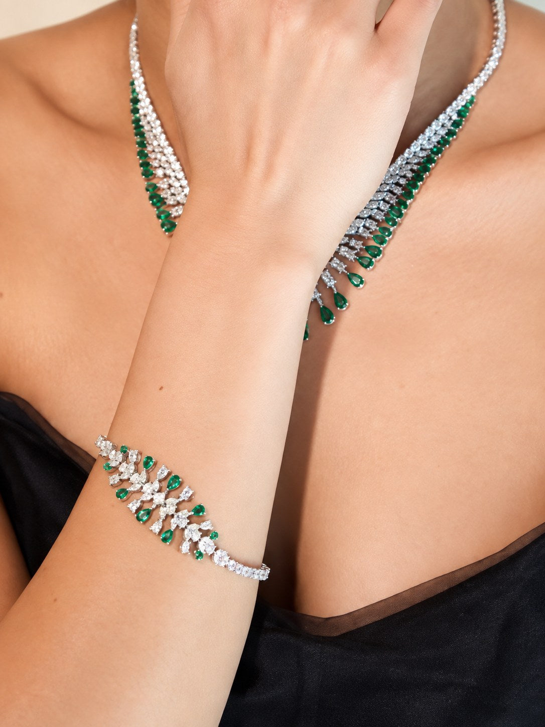 Elegant Green Premium Zircon Silver Bracelet