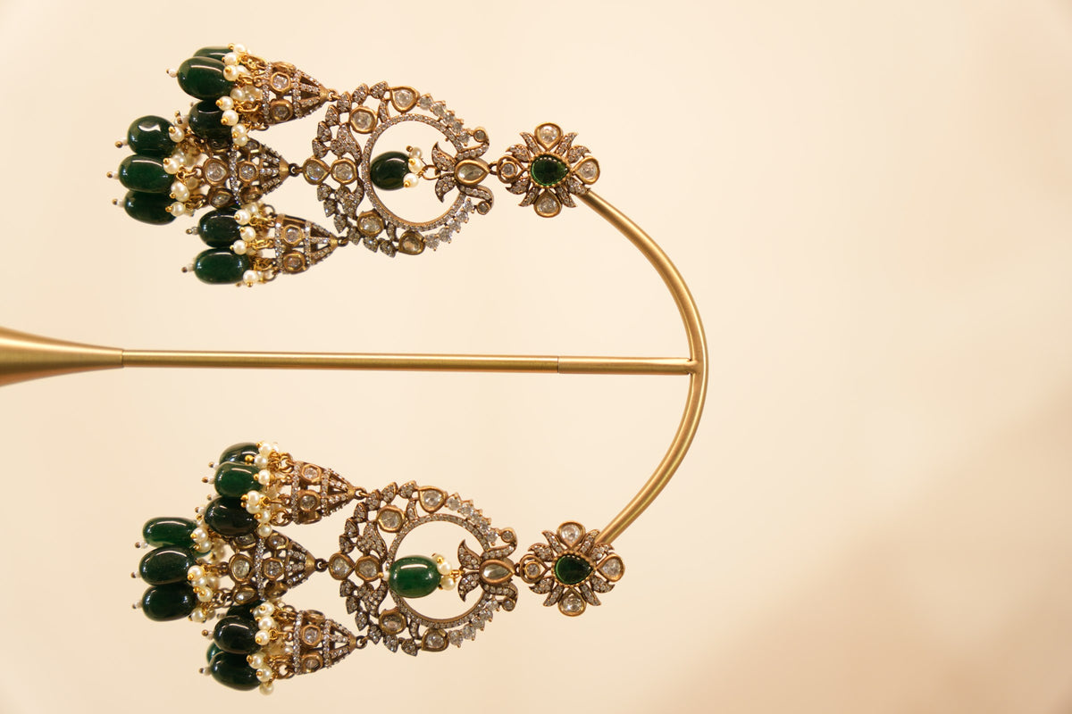 Emerald Victorian Chandbali Earrings