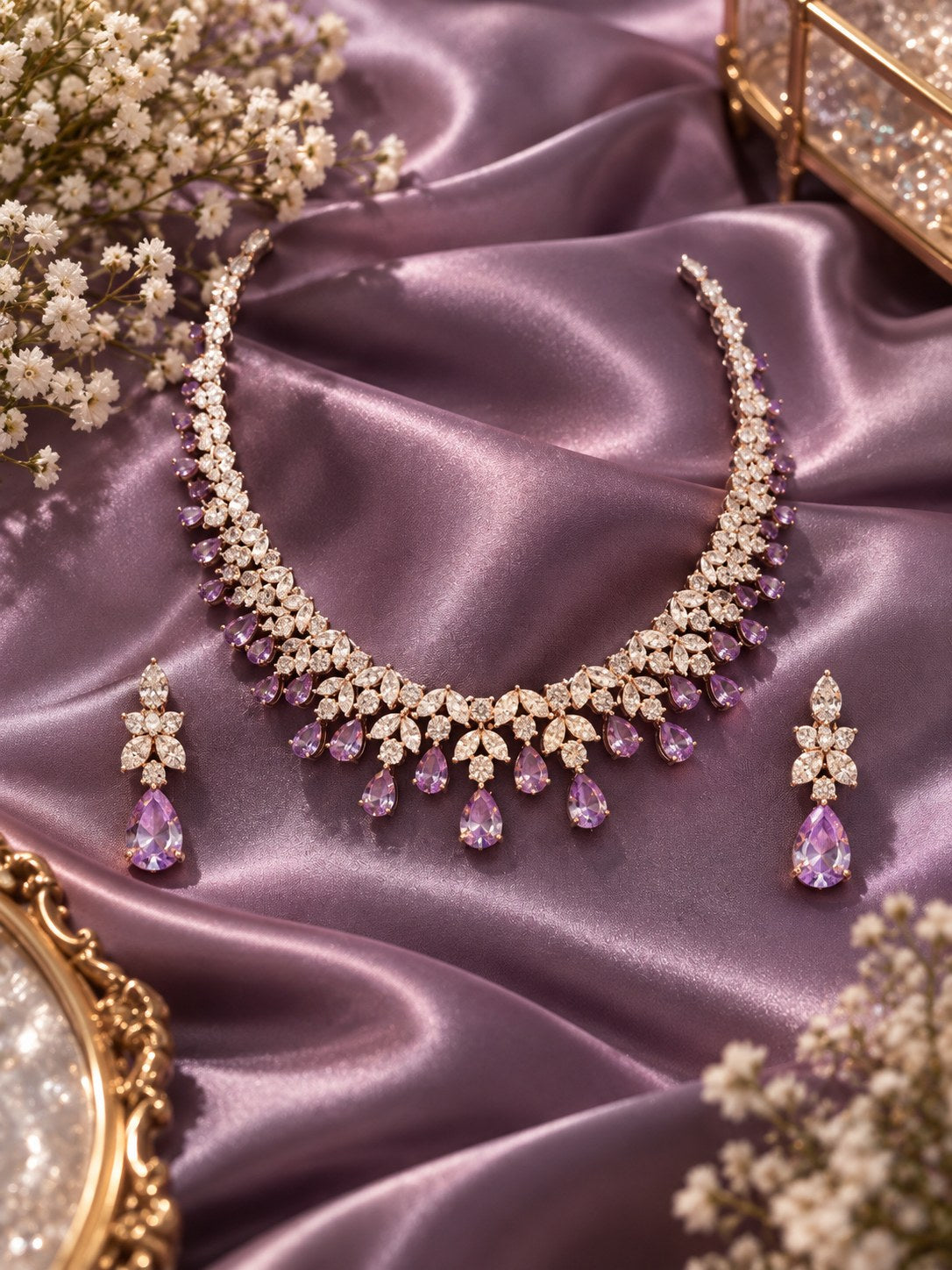 Royal Purple Premium Zircon Silver Necklace Set
