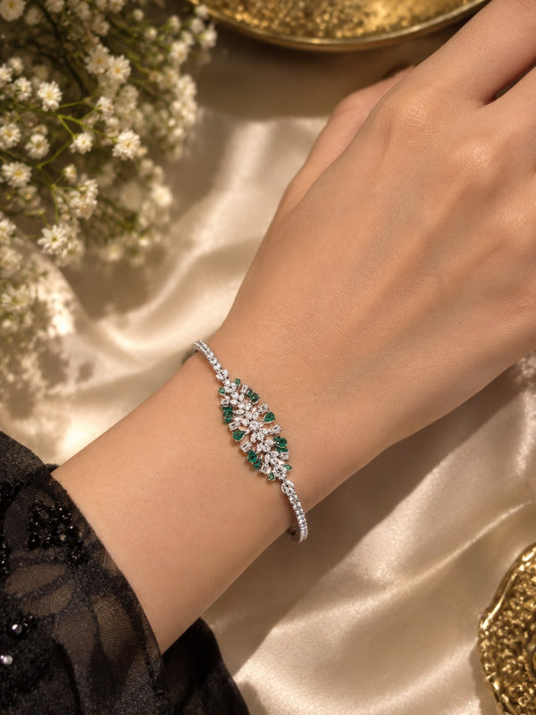 Elegant Green Premium Zircon Silver Bracelet