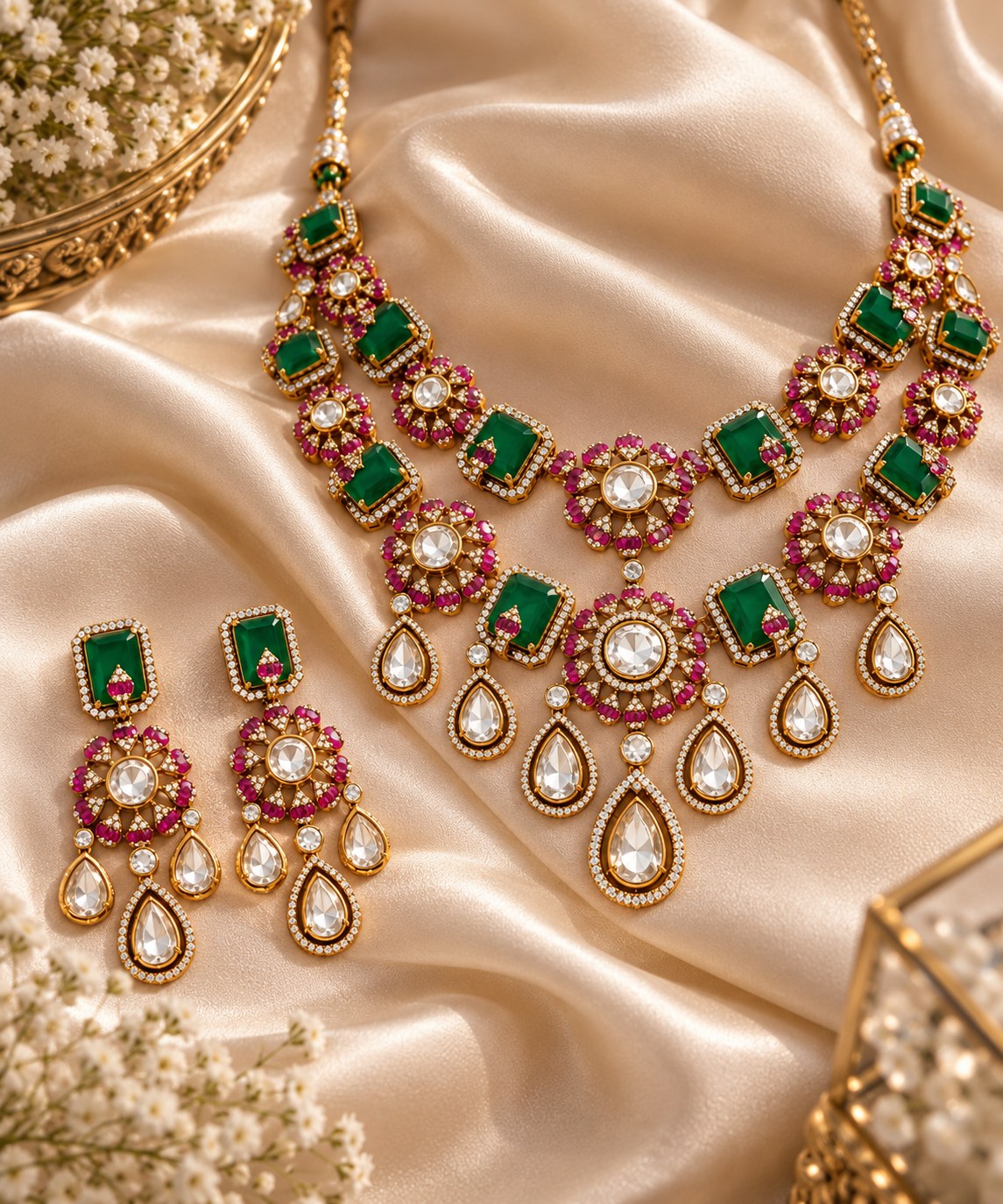 Royal Heritage double layer Moissanite Necklace Set