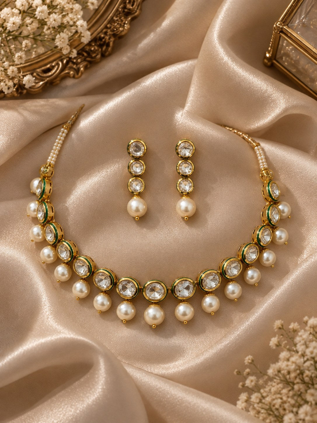 Elegant Green Kundan Pearl Choker Set