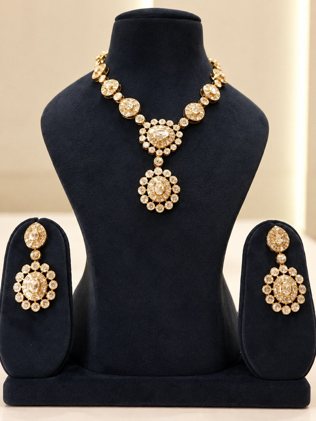 Elegant Gold Moissanite Statement Necklace Set