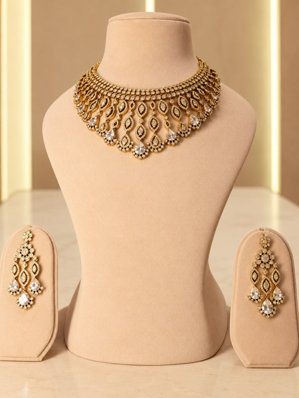Royal Gold & White American Diamond Bridal Necklace Set