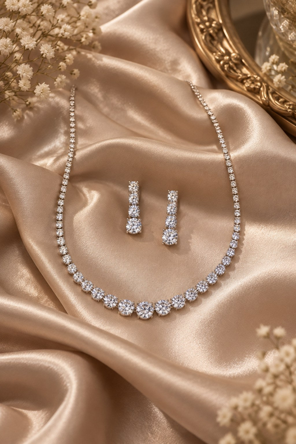 Elegant Floral Premium Zircon Silver Necklace