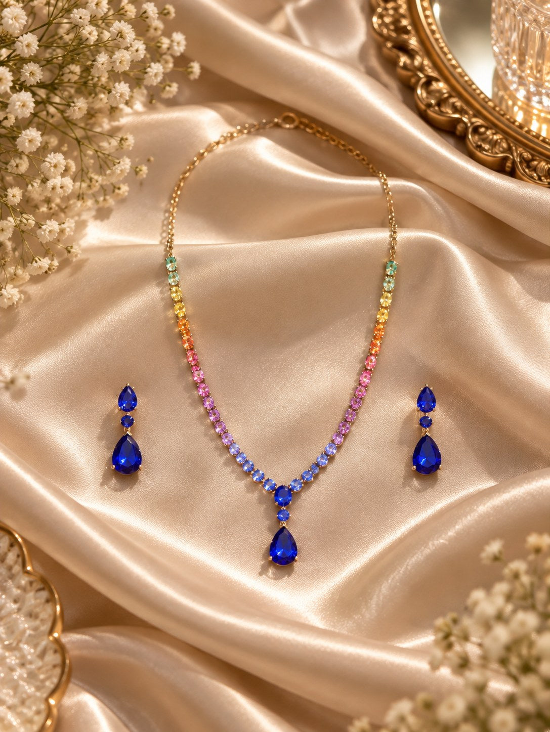 Elegant Blue Premium Zircon Silver Necklace Set