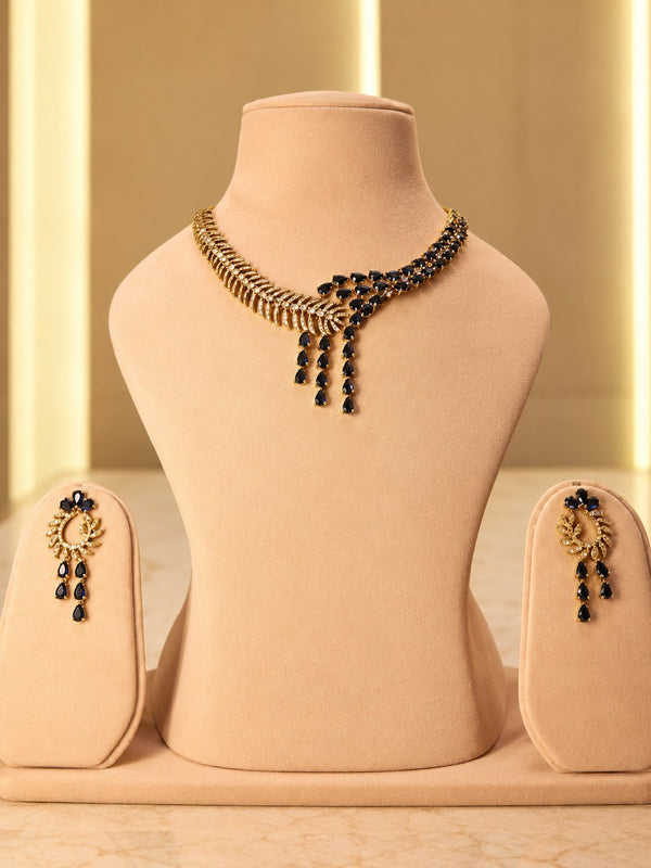 Elegant Blue American Diamond Short Necklace Set