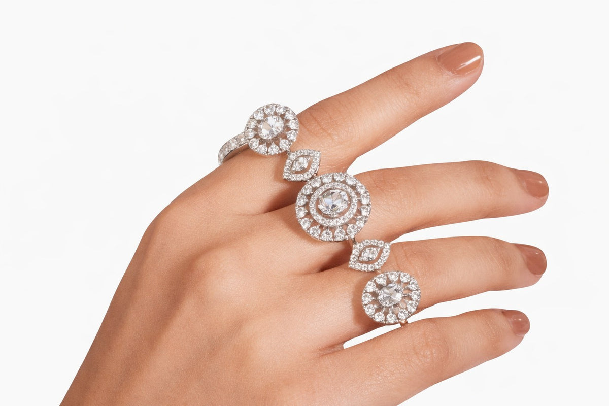 Designer silver tone statement rings