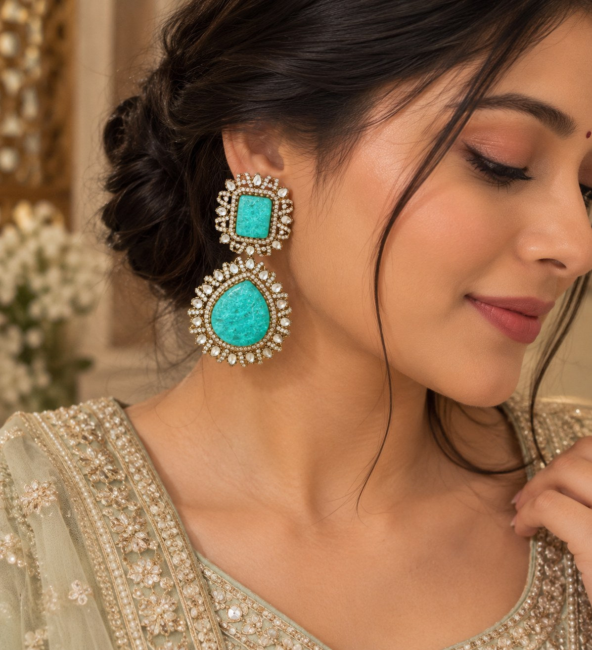 Emerald Victorian Drop Earrings