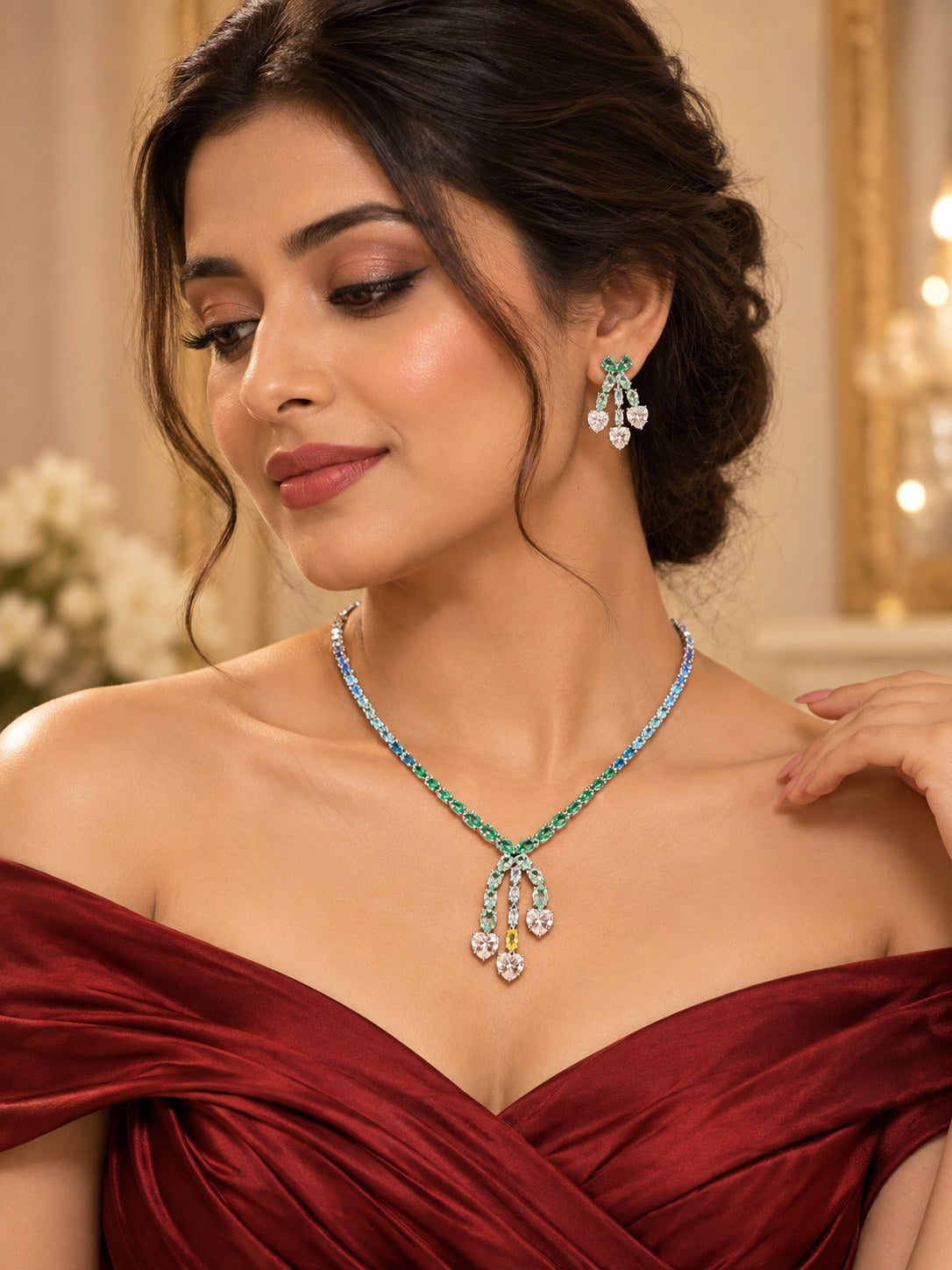 Multi colour Silver AAA Zircon Statement Necklace