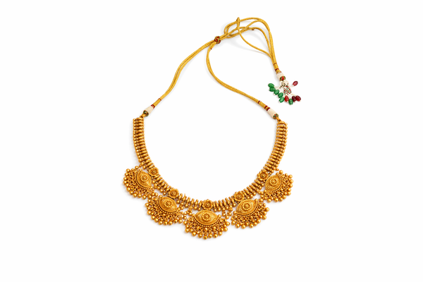 Traditional goddess motif bridal necklace with earrings and maantika