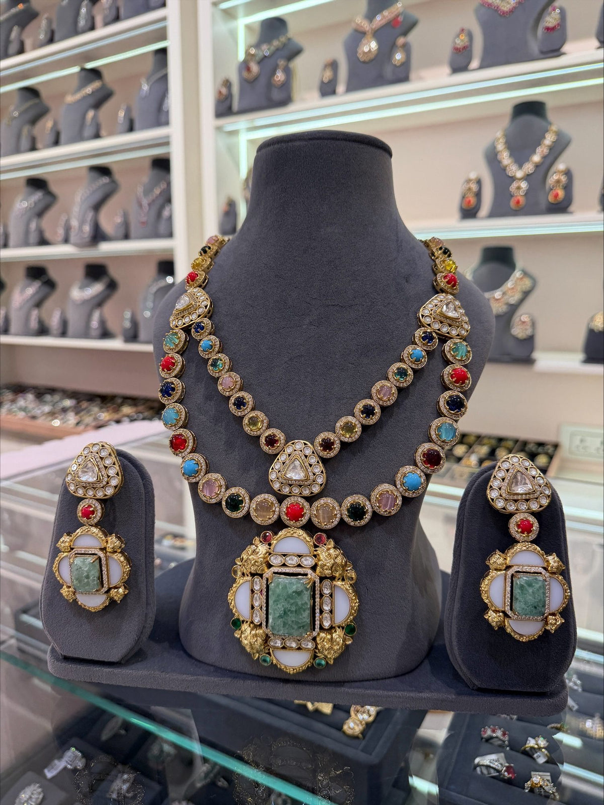 Elegant vibrant gemstone necklace with earrings
