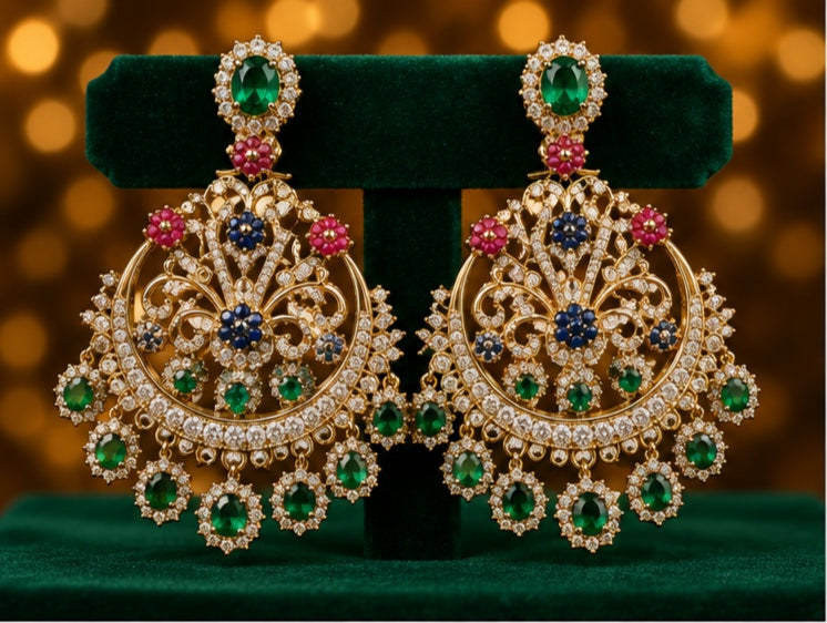 Sabyasachi-Inspired Sapphire Chandbali Earrings