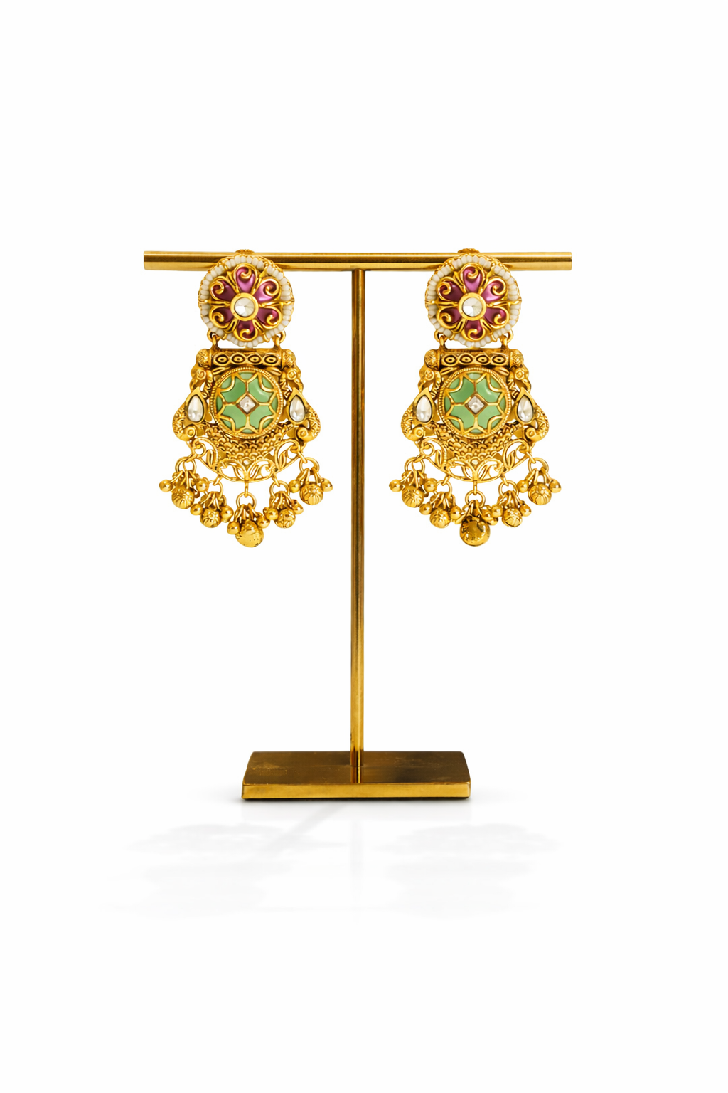 Intricate temple motif gold plated necklace with earrings