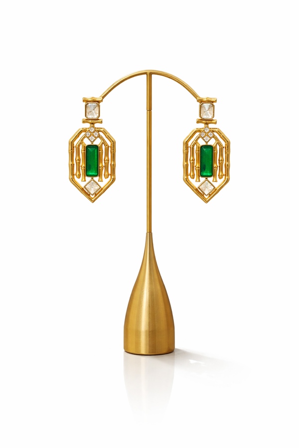 Regal green stone geometric dangler earrings