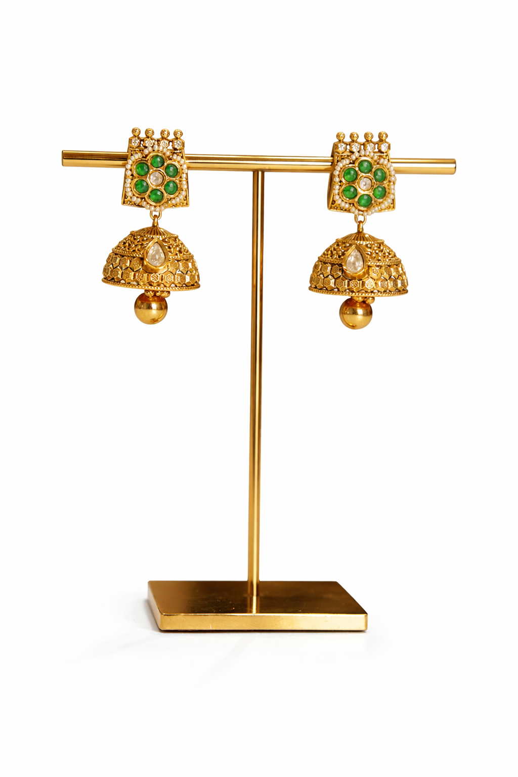 Traditional layered pattern gold plated necklace and earrings
