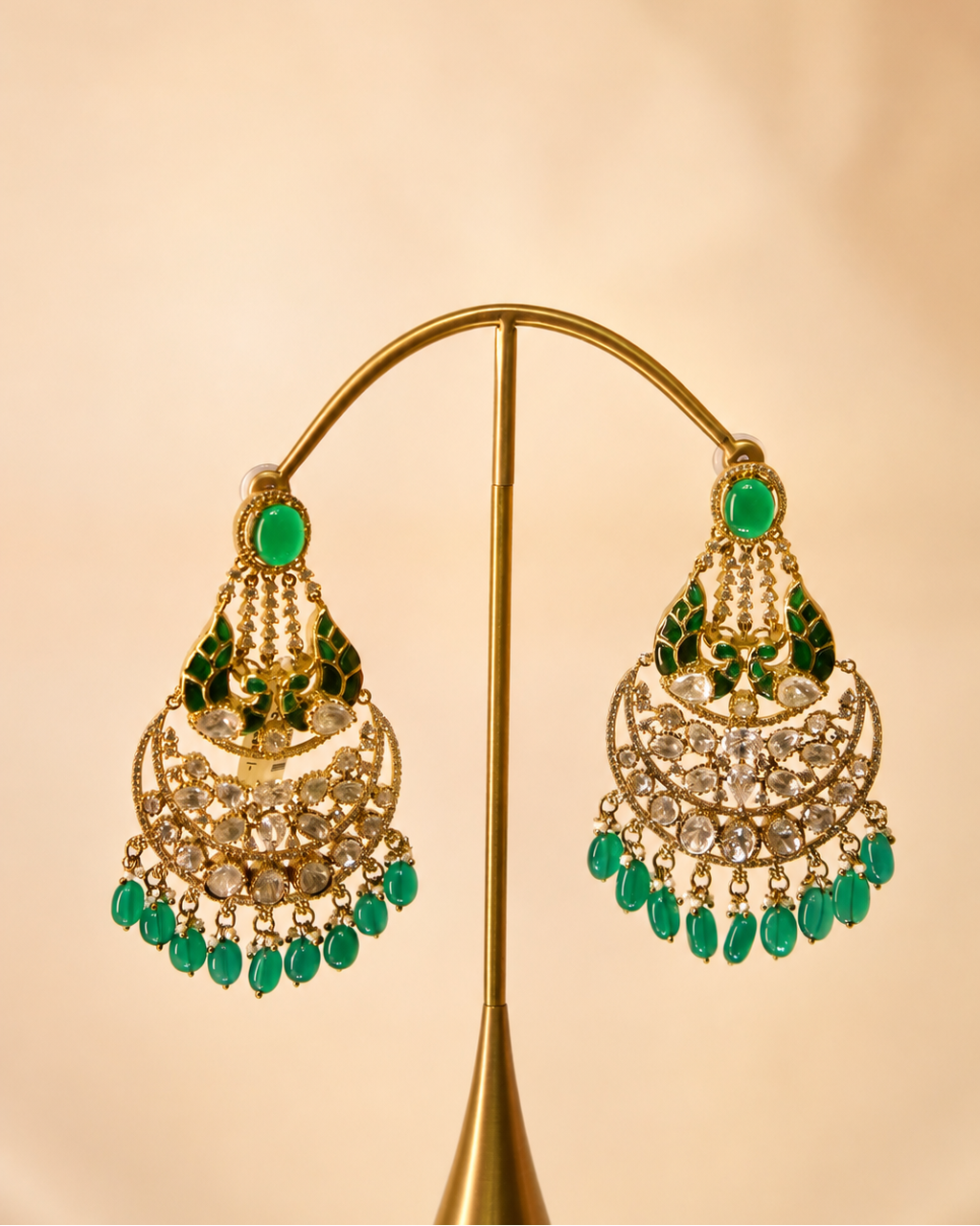 Victorian Green Chandbali Statement Earrings