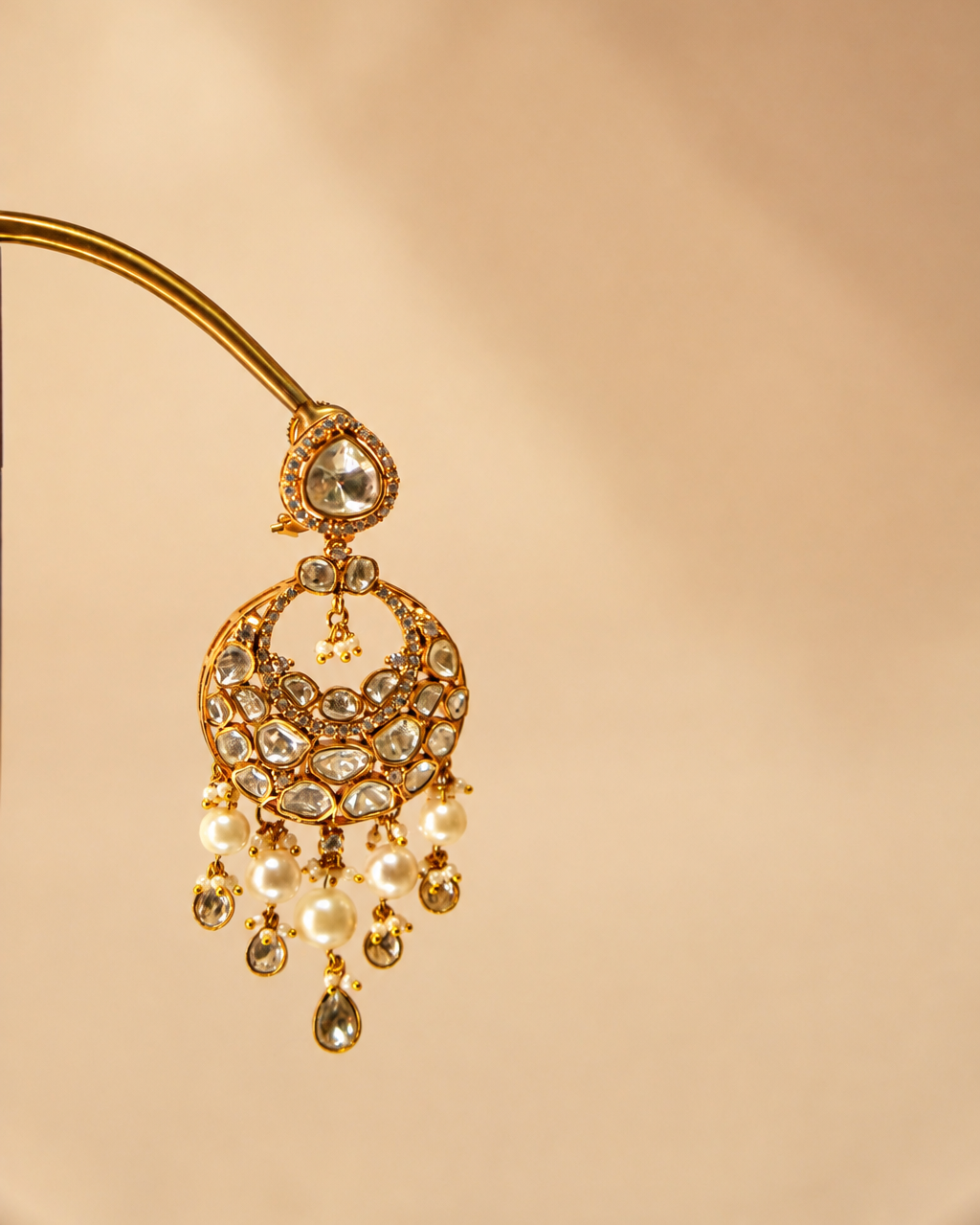 Silver Gold Polki Chandbali