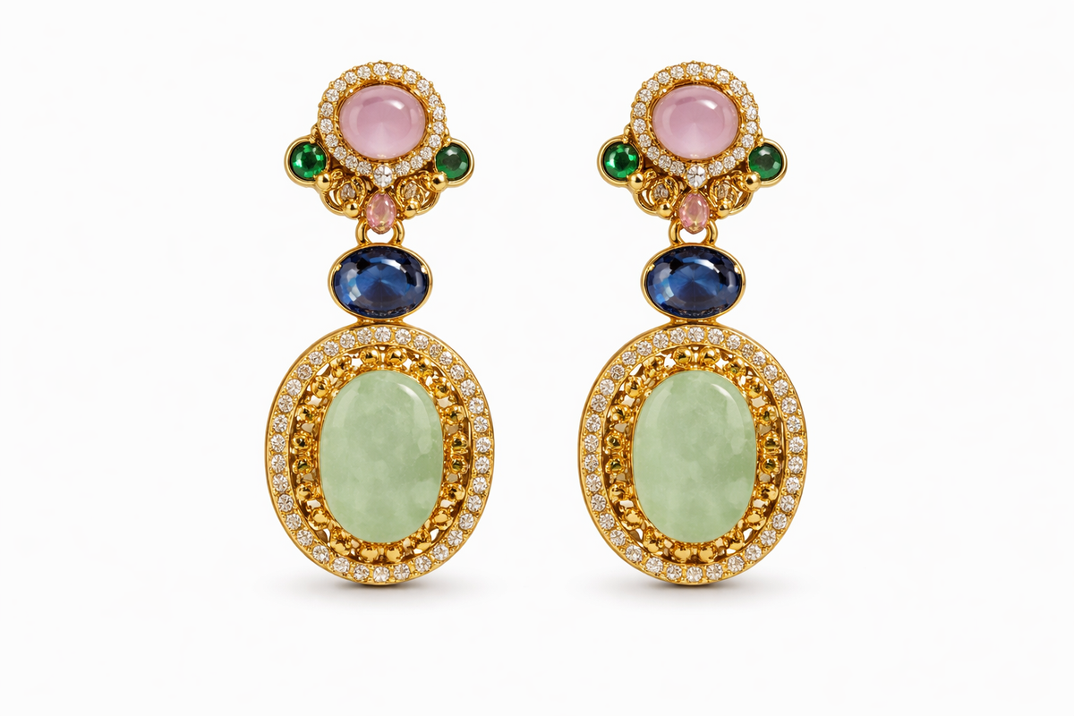 Pastel gemstone centerpiece statement choker with earring
