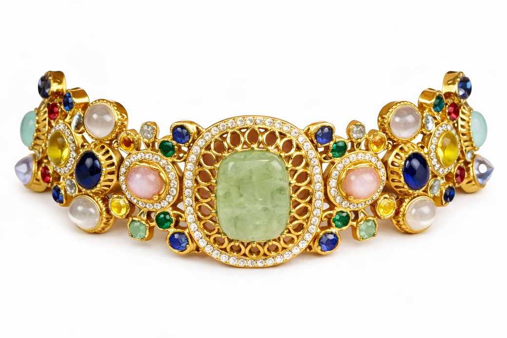 Pastel gemstone centerpiece statement choker with earring