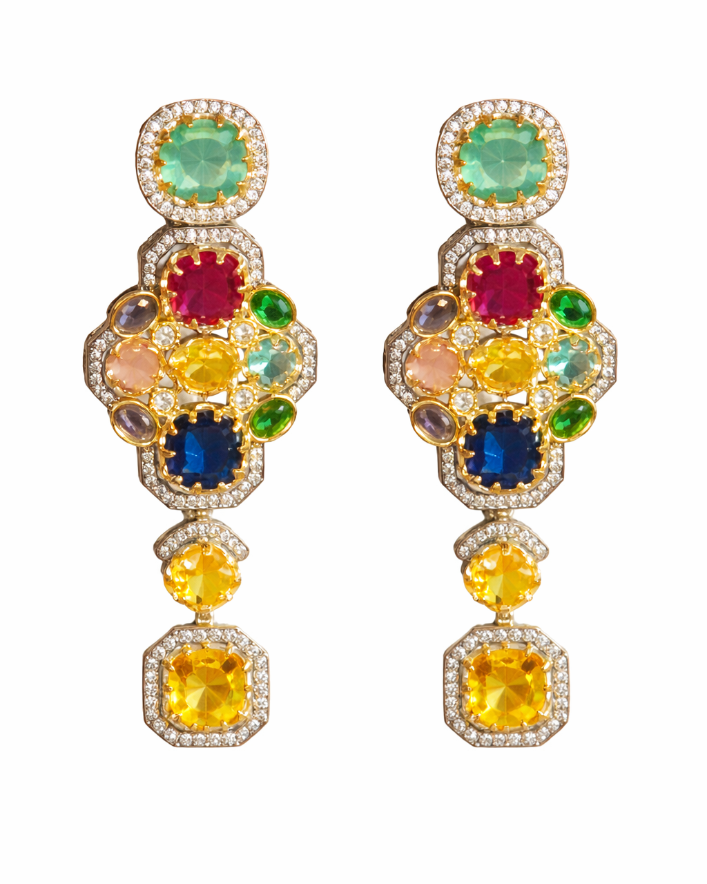 Bold centerpiece ethnic choker with multicolour drop earrings
