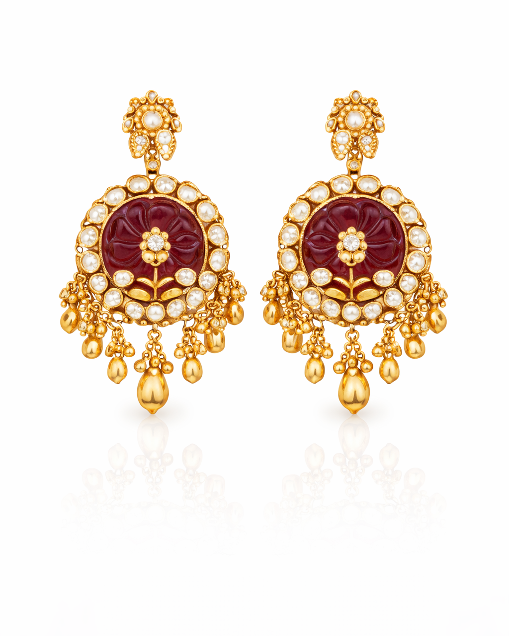 Regal carved stone collar necklace with chandelier earrings