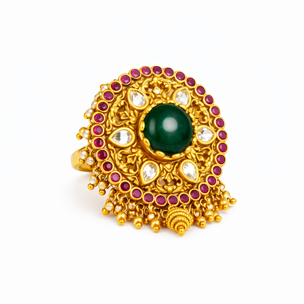 Regal green stone designer ring