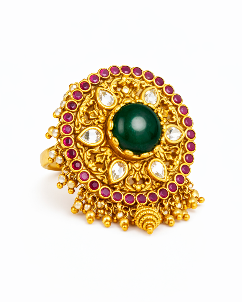 Regal green stone designer ring